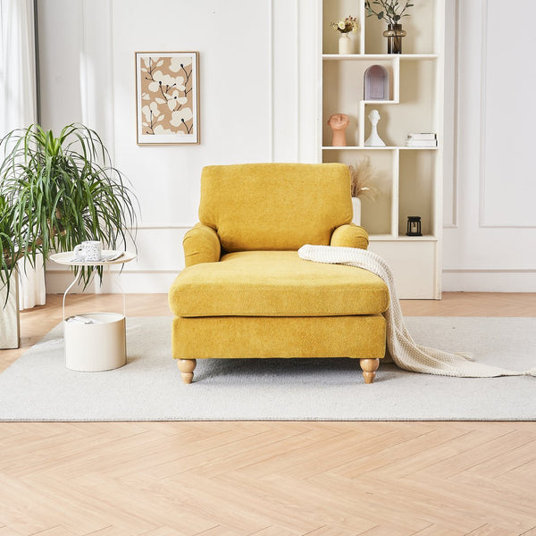 English Elm Modern Mid-Century Oversized Chaise Lounger Sofa Bed with Solid Wood Legs, Deep Seat Comfort Sleeper Yellow W2363S00069