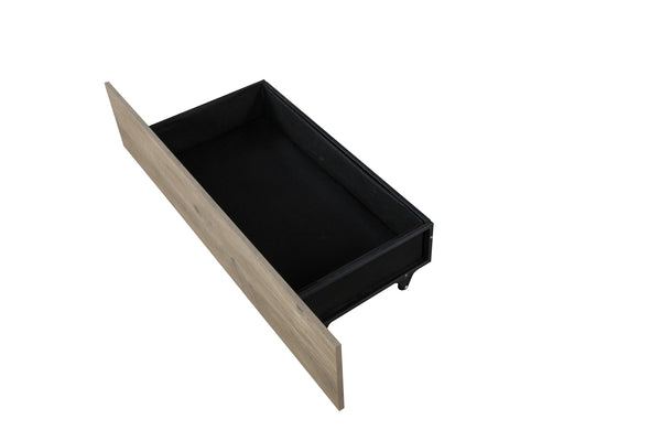 English Elm Farmhouse Queen Bed Frame with LED Lights & Charging Station, Metal+MDF Rustic Storage Drawers, 1000LB Capacity W1670P255538