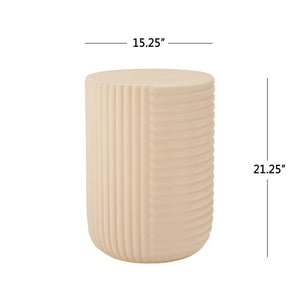 English Elm Outdoor Mgo Sculptural Side Table Handcrafted Ribbed Texture Weatherproof Patio Accent N772P384669W