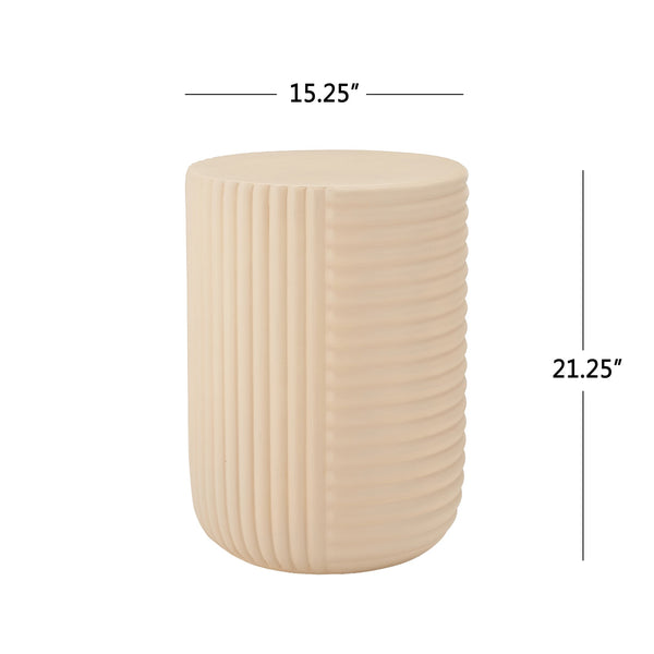 English Elm Outdoor Mgo Sculptural Side Table Handcrafted Ribbed Texture Weatherproof Patio Accent N772P384669W