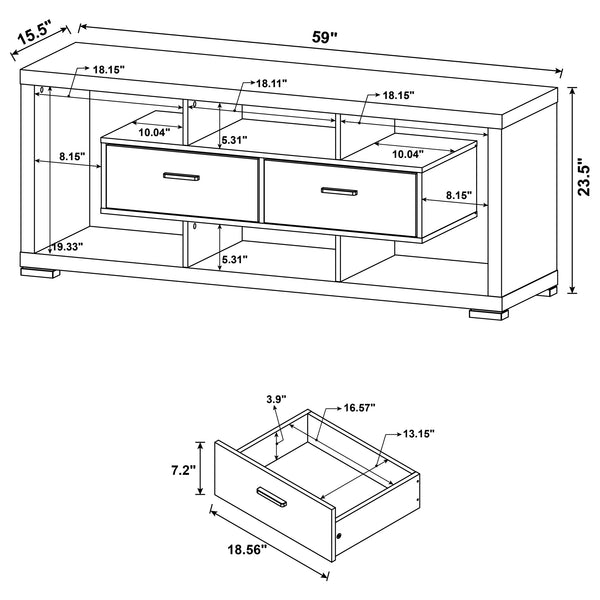 English Elm Ozawa White 2-Drawer Engineered Wood TV Stand with Open Shelves, Durable Melamine Finish, Spacious Storage for Living Room Entertainment B062P331087