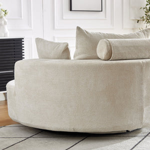 English Elm 55''L Chenille Foam Single Swivel Chair with Plush Backrest Pillow, 360° Smooth Recline for Living Room Lounge Comfort Beige W834S00353
