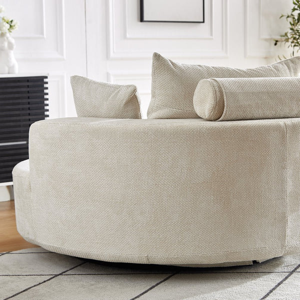 English Elm 55''L Chenille Foam Single Swivel Chair with Plush Backrest Pillow, 360° Smooth Recline for Living Room Lounge Comfort Beige W834S00353
