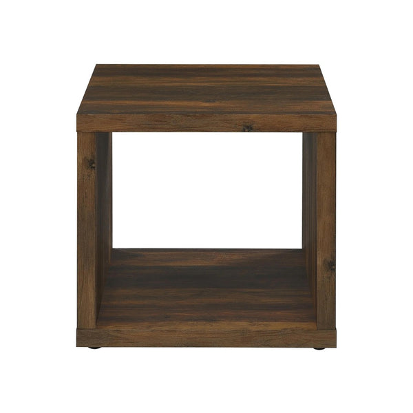 English Elm Square Engineered Wood End Table In Dark Pine - Rustic Accent With Open Shelf For Versatile Storage B016P380670-GIGA