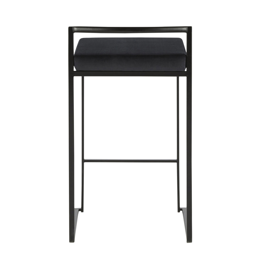 English Elm Fuji Stackable Counter Stools Set Of 2 - Modern Black Velvet Cushions For Stylish Small Spaces B202P221922