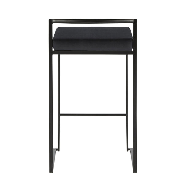 English Elm Fuji Stackable Counter Stools Set Of 2 - Modern Black Velvet Cushions For Stylish Small Spaces B202P221922