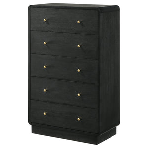 English Elm Burton Black 5-Drawer Chest of Drawers with Rounded Corners, Brass Knobs & Deep Storage Appeal B062P375417