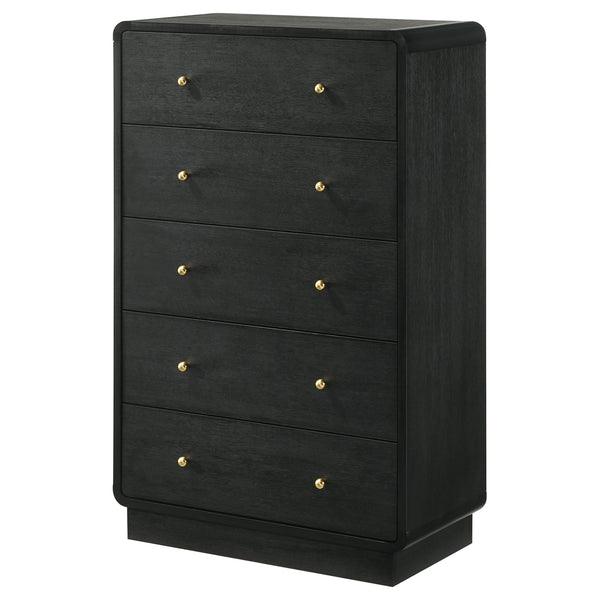English Elm Burton Black 5-Drawer Chest of Drawers with Rounded Corners, Brass Knobs & Deep Storage Appeal B062P375417