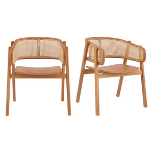 English Elm Rattan Mesh Back Rubberwood Arm Dining Chairs Bohemian Coastal Natural Set of 2 N772P415449N