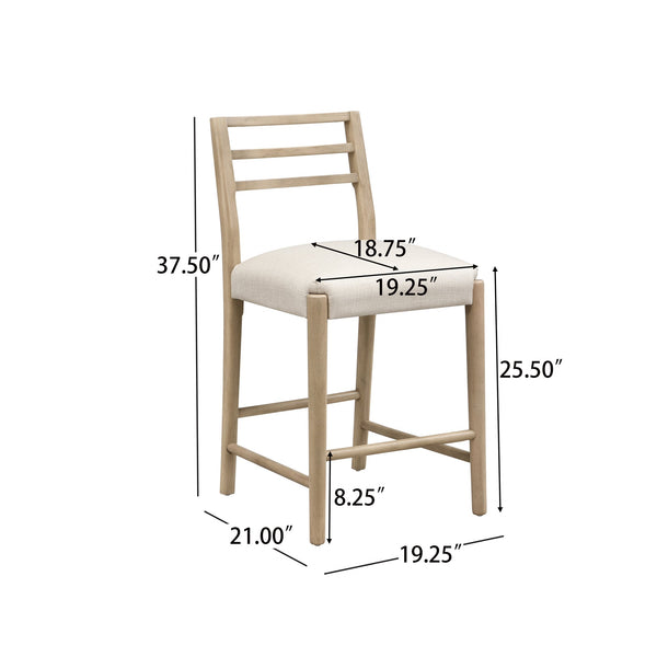 English Elm Christopher Knight Home® - COUNTER Ladder Back Farmhouse Counter Stool Set of 2 with Upholstered Seats and Tapered Rubberwood Legs Beige N771P339873A