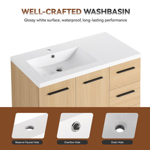 English Elm 36" Floating Bathroom Vanity Light Oak Modular Cabinet with Gel Coat Integrated Sink W3450S00098