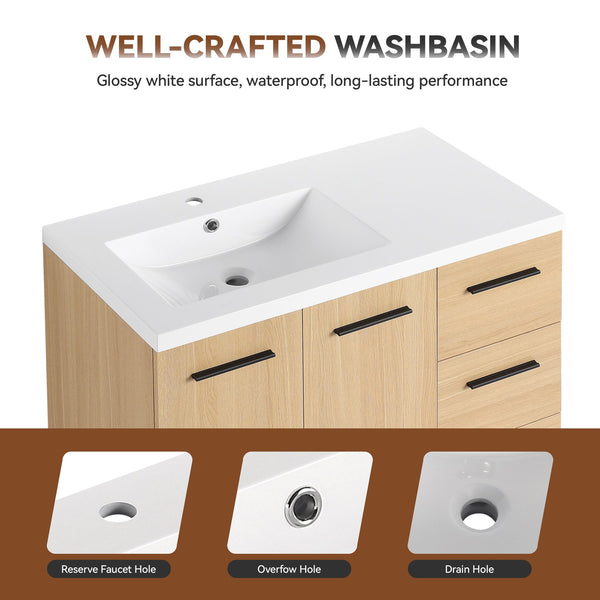 English Elm 36" Floating Bathroom Vanity Light Oak Modular Cabinet with Gel Coat Integrated Sink W3450S00098