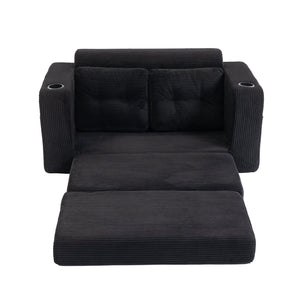 English Elm Convertible Floor Sofa Bed with Memory Foam and Ribbed Corduroy for Small Spaces Black W395P438026