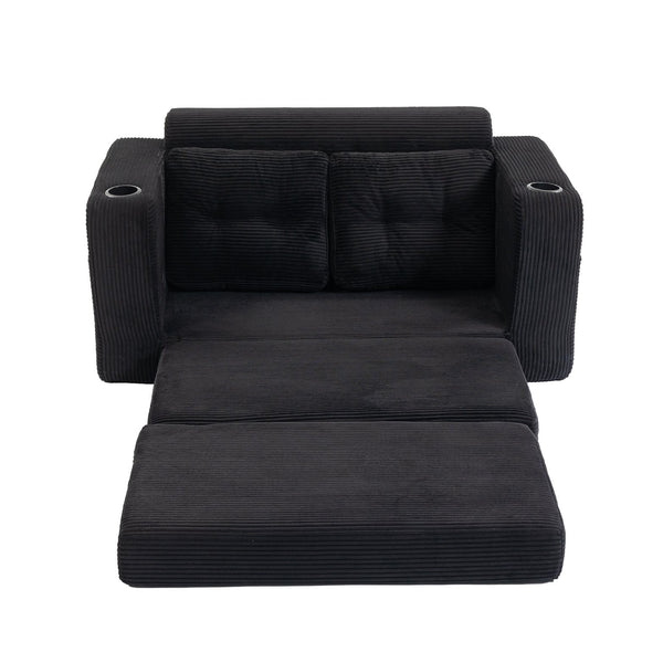 English Elm Convertible Floor Sofa Bed with Memory Foam and Ribbed Corduroy for Small Spaces Black W395P438026