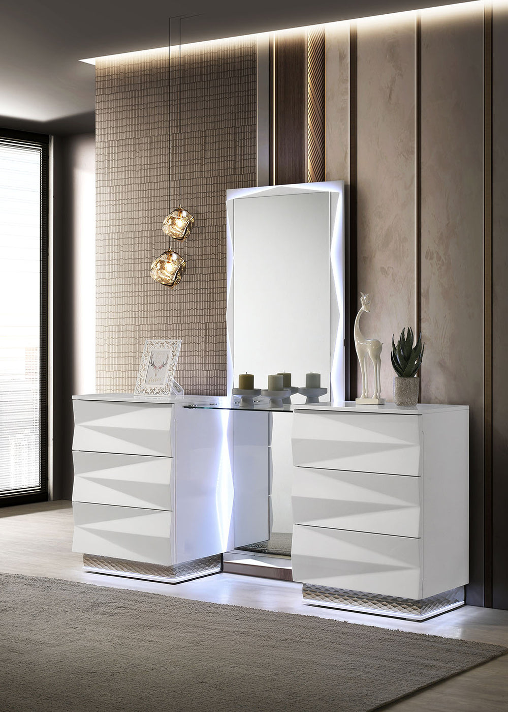 English Elm White Bedroom Vanity Set with Led Mirror Multiple Drawers and Contemporary Storage B2741S00883