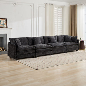 English Elm Cloud Modular Sectional Sofa Four Seat Chenille Upholstered Couch for Living Room Black W1143S00055
