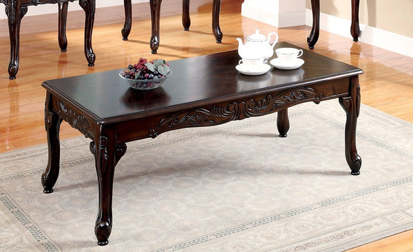 English Elm 3pc Classic Coffee & End Table Set Dark Cherry Finish with Parquet Tops, Cabriole Legs, Resin Detail B011P356773