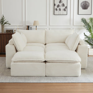 English Elm Cloud Corduroy U-shape Sectional with Ottoman Convertible Modular Living Room Sofa W2339S00134