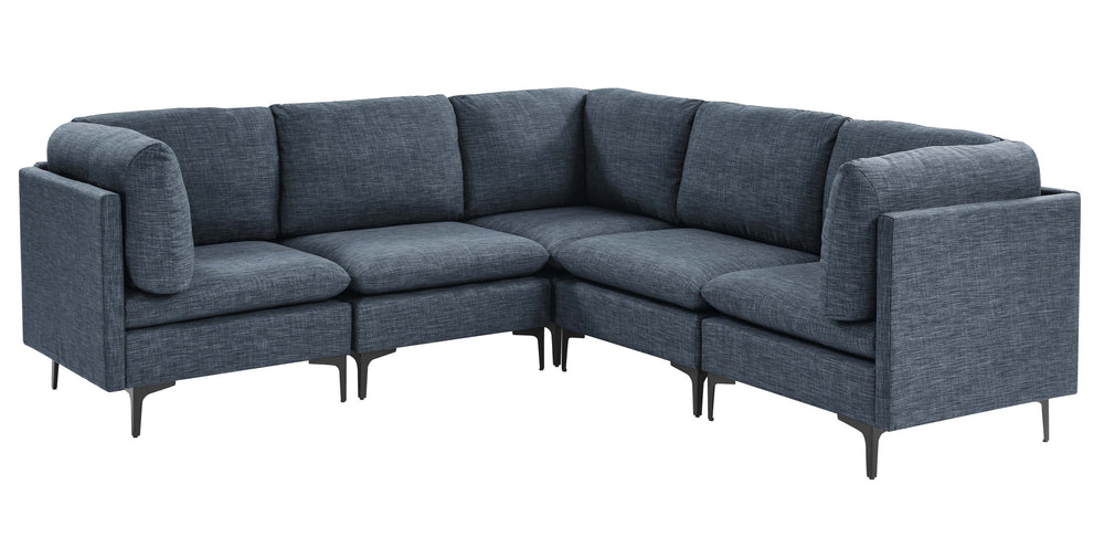 English Elm Linen Upholstered Modular Sectional Sofa with Tall Black Metal Legs for Living Room Dark Blue B2748S00123