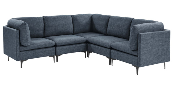 English Elm Linen Upholstered Modular Sectional Sofa with Tall Black Metal Legs for Living Room Dark Blue B2748S00123