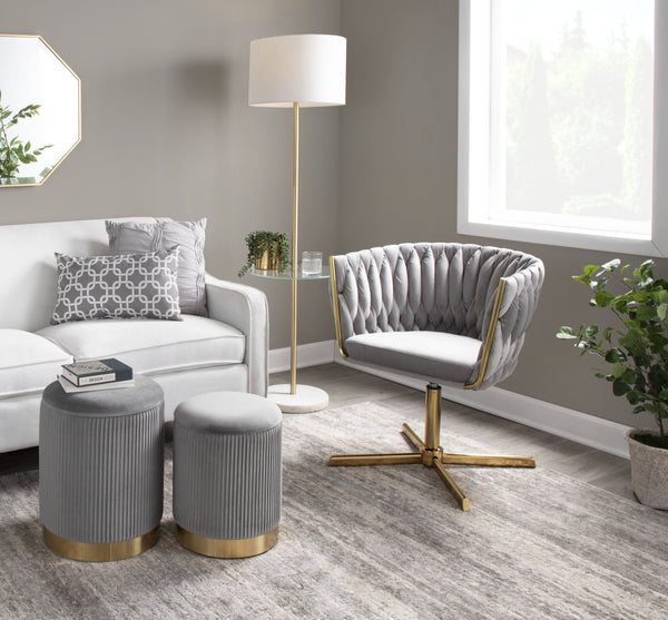 English Elm Swivel Accent Chair Silver Velvet Seat Gold X Pedestal Base Glam Living Room B202P471323