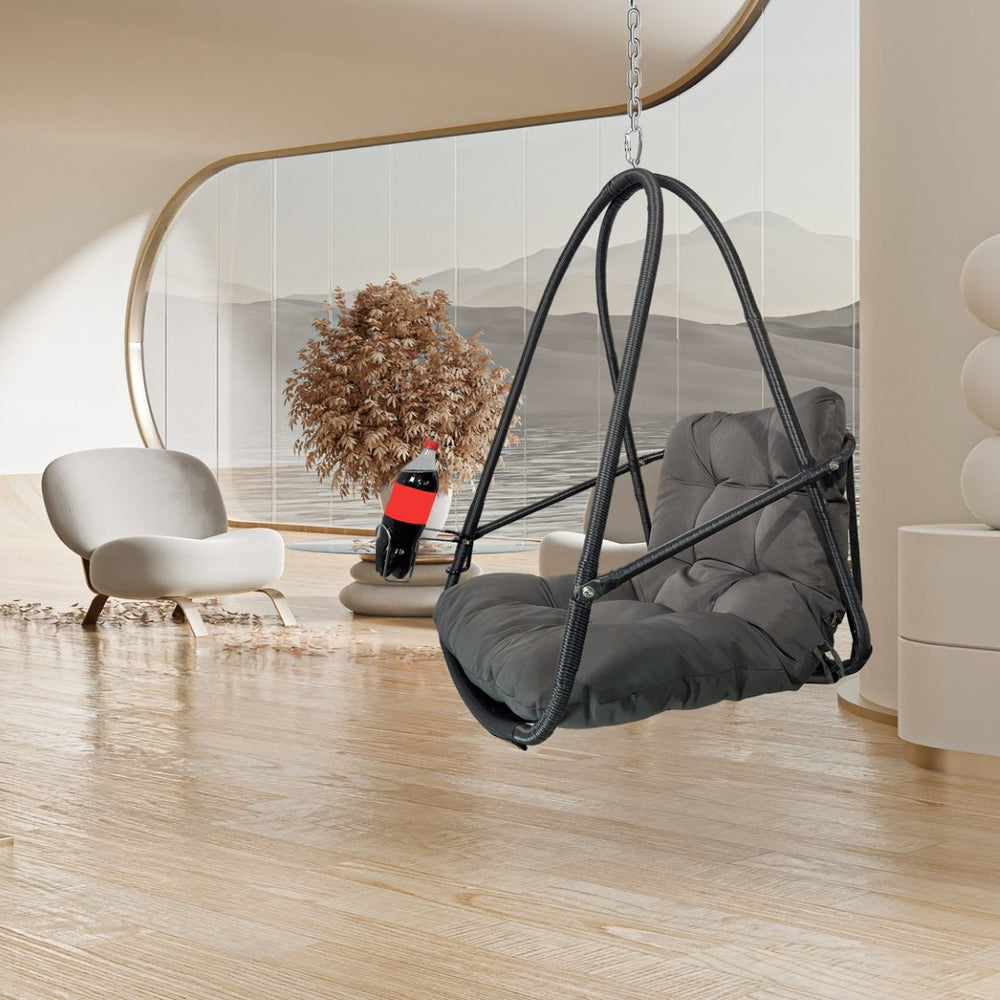 English Elm Swing Egg Chair With Stand - Stylish Wicker Rattan Basket For Indoor/Outdoor Relaxation & Comfort W2707P296438-GIGA