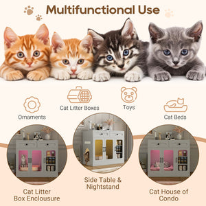 English Elm Cat Litter Box Cabinet with Glass Doors Led Light Drawers and Wood Grain Finish Gray N704P395520E