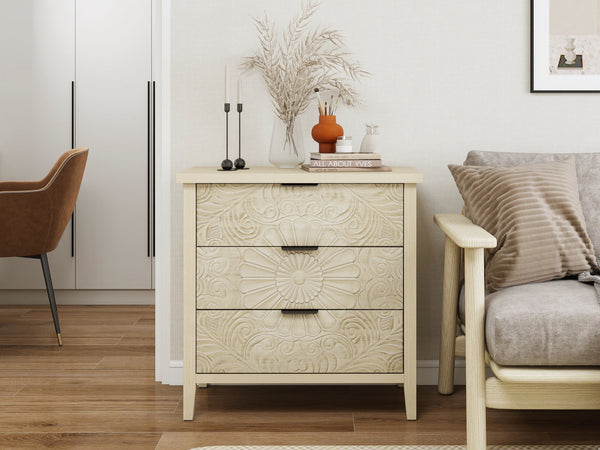 English Elm 3 Drawer Cabinet - Stylish & Versatile Storage Solution For Bedroom, Living Room, Or Study Decor W688P225270