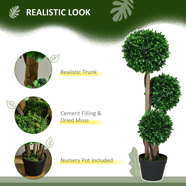 English Elm HOMCOM Realistic 3-Ball Boxwood Topiary 35.5" with Pot – UV-Safe Faux Plant for Indoor Outdoor Decor W2225P200815
