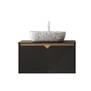 English Elm RUBEN 48" Wall-Mounted Vanity Cabinet with Countertop, Plywood Build, Soft-Close Doors, Sleek Trim Black W2615P303718