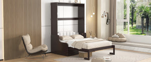 English Elm Queen Murphy Wall Bed with Integrated Chair Espresso Cabinet for Studio Apartments Espresso LP000791AAP-3