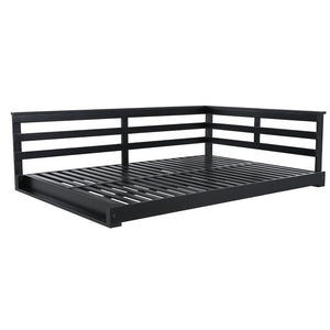 English Elm TOPMAX Acacia Wood Porch Swing Bed with 96" Hemp Ropes, Open-Side Minimalist Patio Lounger, 350lb Capacity Black N717P265860B