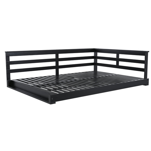 English Elm TOPMAX Acacia Wood Porch Swing Bed with 96" Hemp Ropes, Open-Side Minimalist Patio Lounger, 350lb Capacity Black N717P265860B