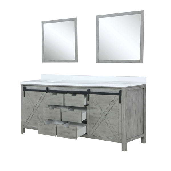 English Elm Ash Grey Double Vanity 80" W x 22" D with Cultured Marble Top, Soft-Close Drawers, Mirrors Included B2731S00905