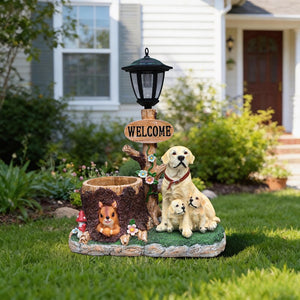 English Elm Labrador Mother and Pup Resin Garden Statue with Integrated Floral Planter Basin W5398P464250