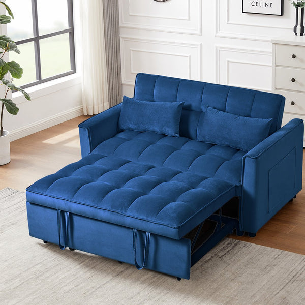 English Elm 3 in 1 Convertible Sleeper Sofa Bed Velvet Loveseat Futon with Pull-Out Bed, Pockets, Adjustable Back W2121P218083