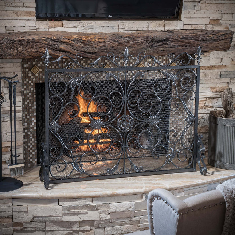 English Elm Christopher Knight Home® - WILMINGTON Darcie Wrought Iron Fireplace Screen with Ornate Victorian Detailing, Copper Brown Finish Black+Silver 55342.00