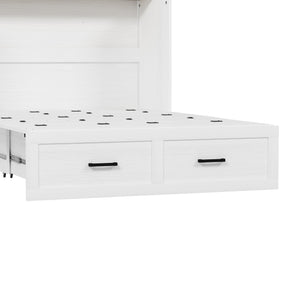 English Elm Full Farmhouse Murphy Cabinet Bed with Charging Station and Large Drawers, Space-Saving Guest Solution White 52.25 L x 26.25 W x 5.25 H N733S237853W