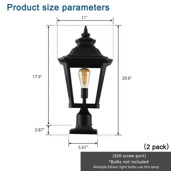 English Elm 21"(h) Matte Black Aluminum Post Lanterns Set of Two for Driveway Garden Path W2312P415982