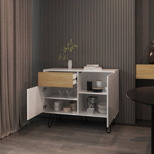 English Elm Platea Modern Sideboard White/Macadamia with Hairpin Legs — Engineered Wood Storage Cabinet, Durable elegante B092P286120