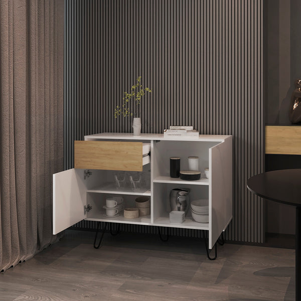 English Elm Platea Modern Sideboard White/Macadamia with Hairpin Legs — Engineered Wood Storage Cabinet, Durable elegante B092P286120