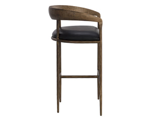 Sunpan Zanatta Stylish Barstool with Antique Brass Frame and Unique Hammered Metal Detailing for Any Space Charcoal Black Leather