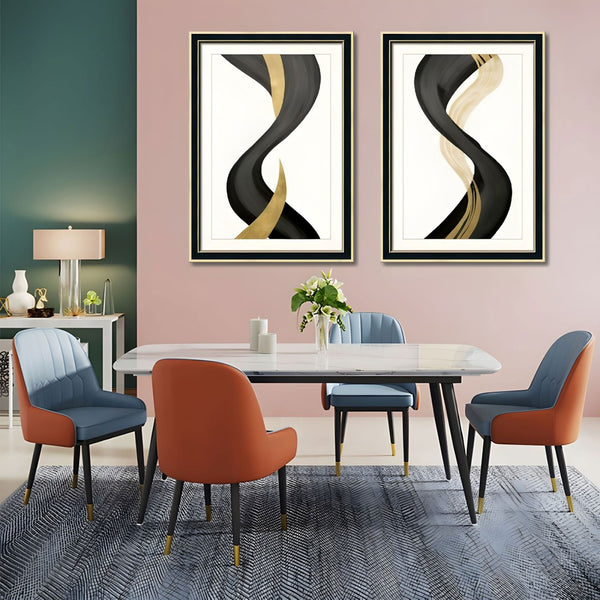 English Elm Set Of 3 Black And Gold Abstract Prints – Modern Luxury Framed Wall Art For Living Room & Bedroom T3976P383232-GIGA