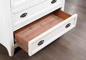 English Elm Transitional Solid Wood Chest with Five Smooth Glide Drawers, Felt-Lined Top, Timeless Design White 39 L x 21 W x 56 H B2741P369372