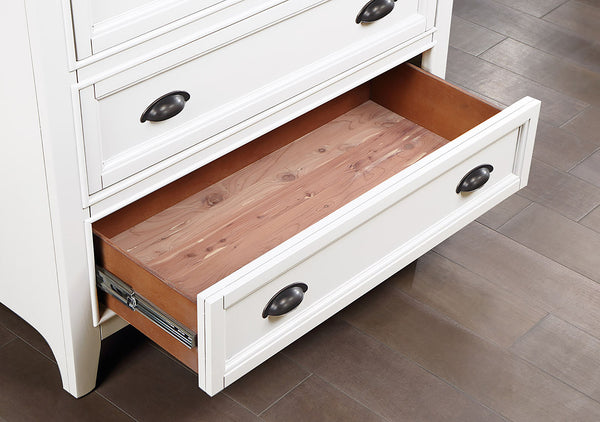 English Elm Transitional Solid Wood Chest with Five Smooth Glide Drawers, Felt-Lined Top, Timeless Design White 39 L x 21 W x 56 H B2741P369372