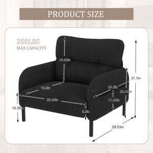 English Elm United We Win Corduroy Accent Chair Wide Seat Foam Cushion Living Room Lounge Black W1568P386164
