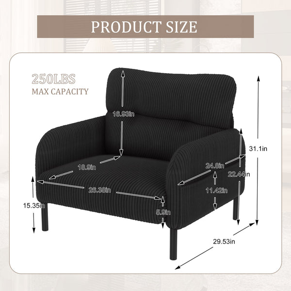 English Elm United We Win Corduroy Accent Chair Wide Seat Foam Cushion Living Room Lounge Black W1568P386164