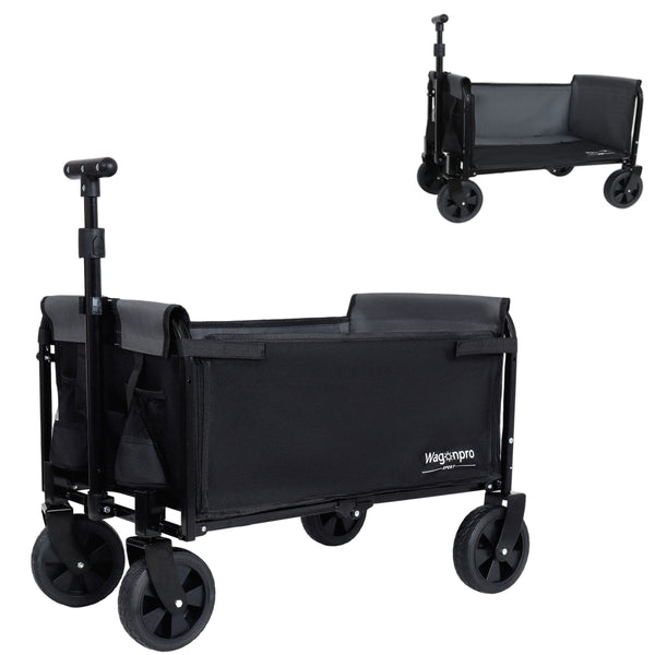English Elm All-in-one Folding Camping Wagon with Bench Seating Storage and Pet Tether Outdoor Black+ Gray W2932P312713