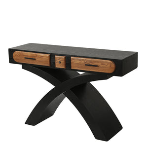 English Elm Ashwood Veneered Console Table with X Frame Legs and Two Drawers for Entryway Decor W3040P455738
