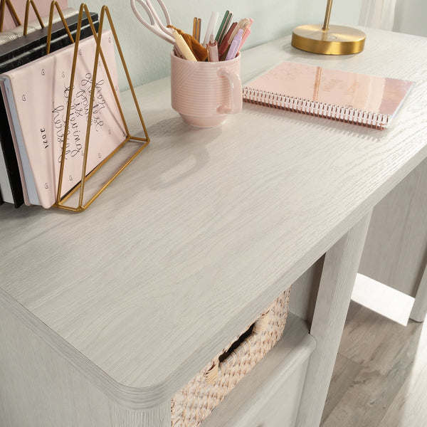English Elm Desk, Modern White Finish With Spacious Top And Hidden Storage For Home Office And Gaming Use B356P402784